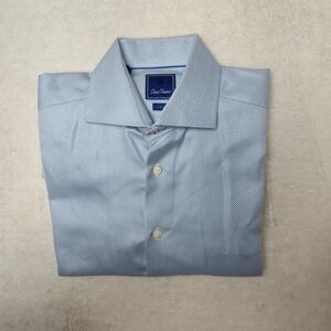 David Donahue Shirt Mens 16.5 32/33 Blue Herringbone Trim Dress French Cuff